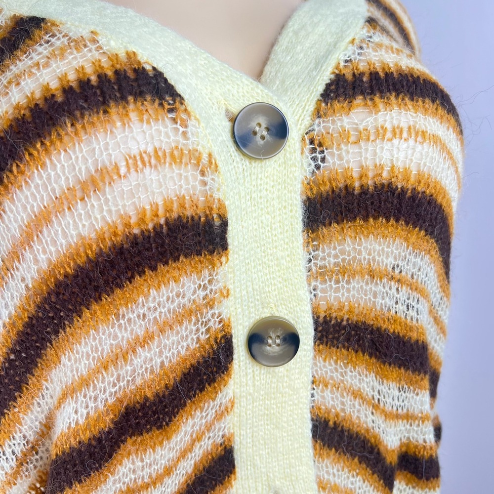 Striped Oversized Cardigan Sweater XL  Grunge Open Knit Brown Yellow Distressed - Picture 4 of 12